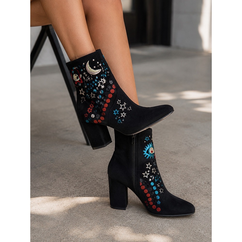 Valentino‎ Garavani Astro Couture Black Suede Celestial Ankle Boots Size 40